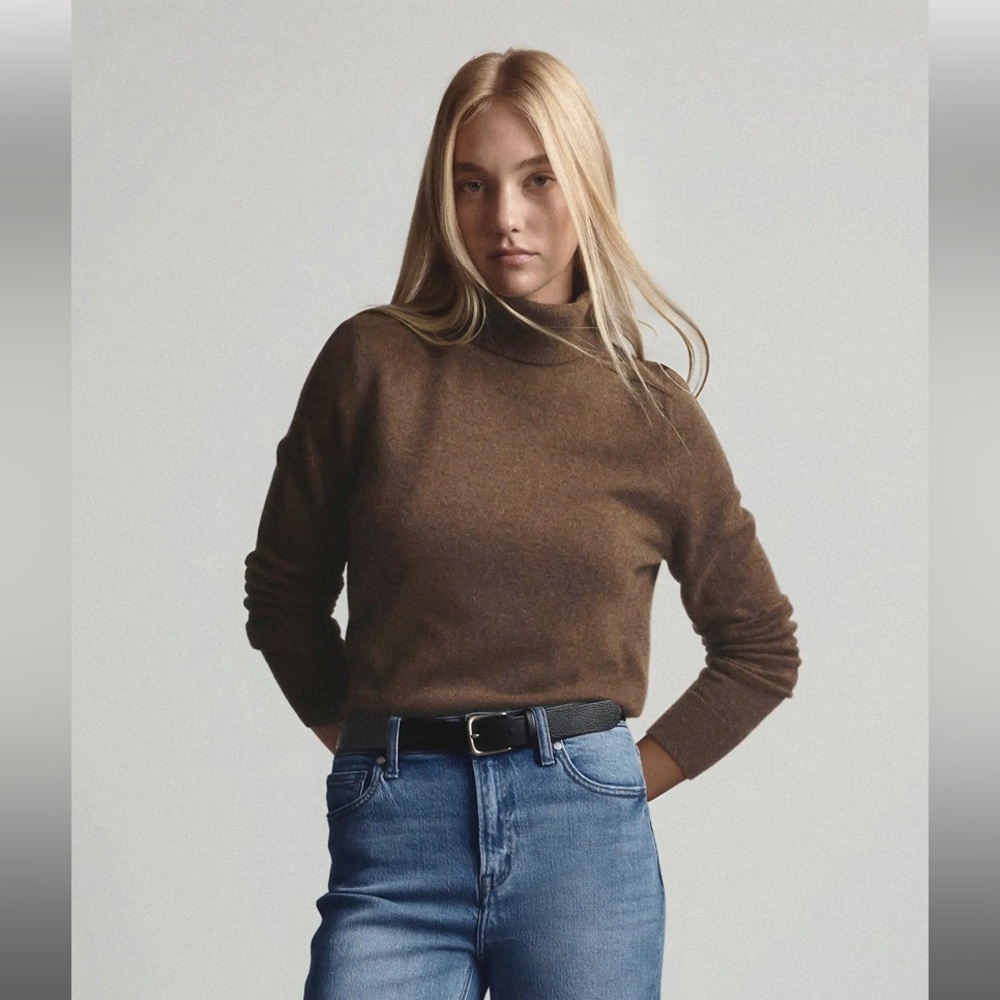 Quince 100% Mongolian Cashmere Brown Turtleneck Sweater M